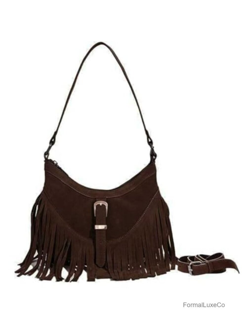 Vegan Leather Fringe Crossbody Bag with Tassel
